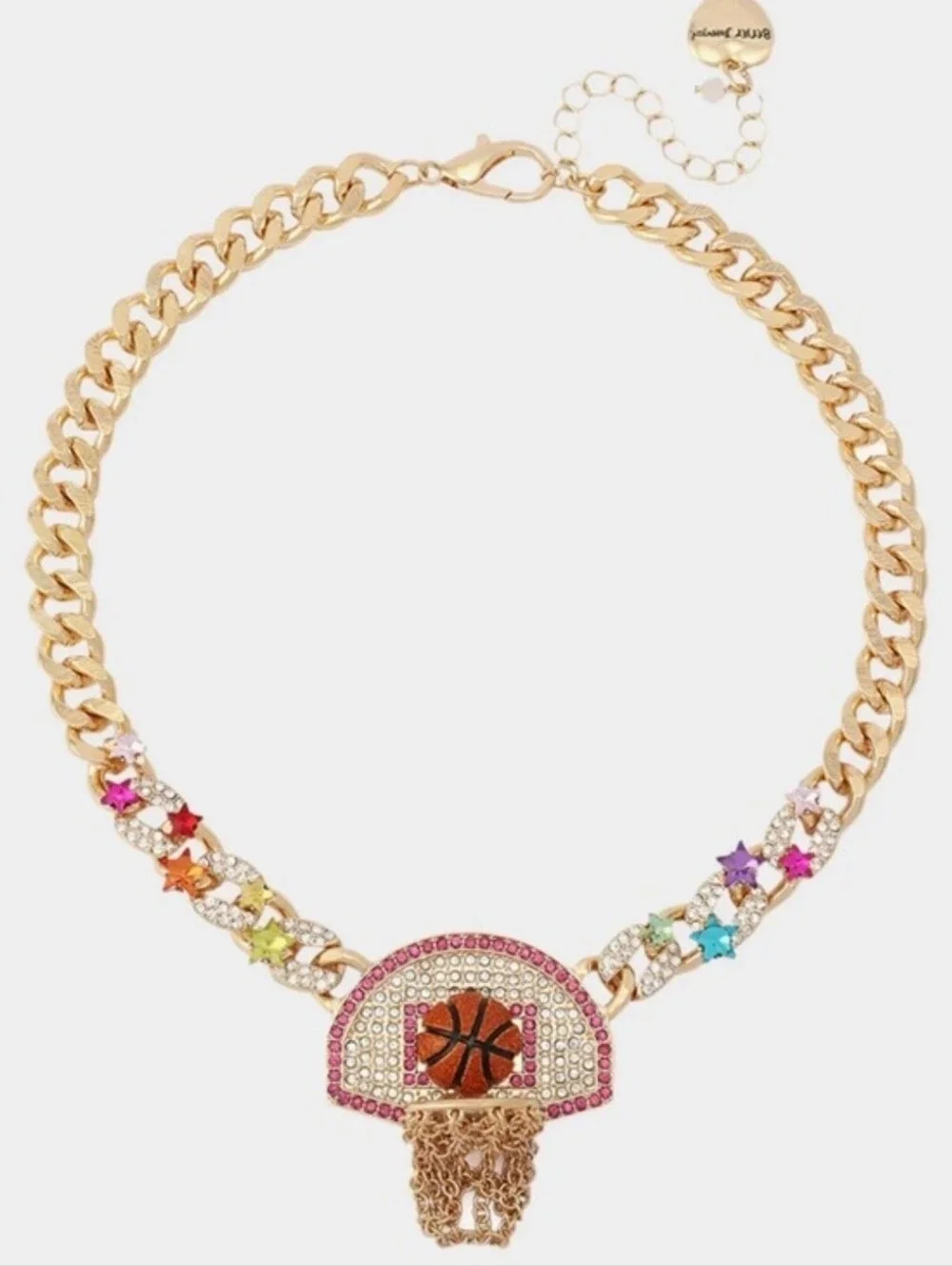 🏀▪️Betsey Johnson ▪️Basketball Hoop Short Pendant & Crystals Necklace